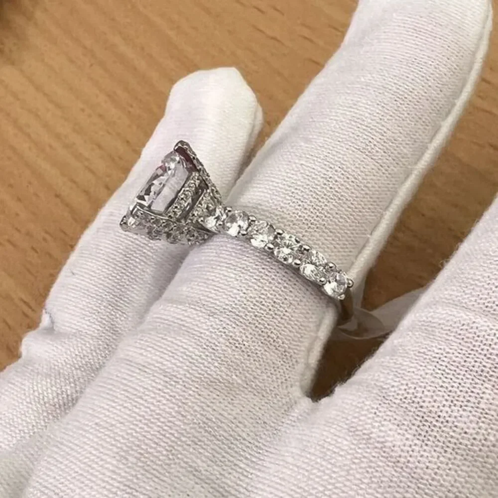 925 Sterling‎ Silver | CZ Luxury Solitaire Ring Women's Size 8 Rhodium Finish